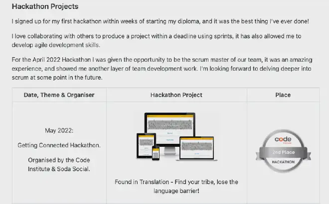 Hackathon Projects Example Section