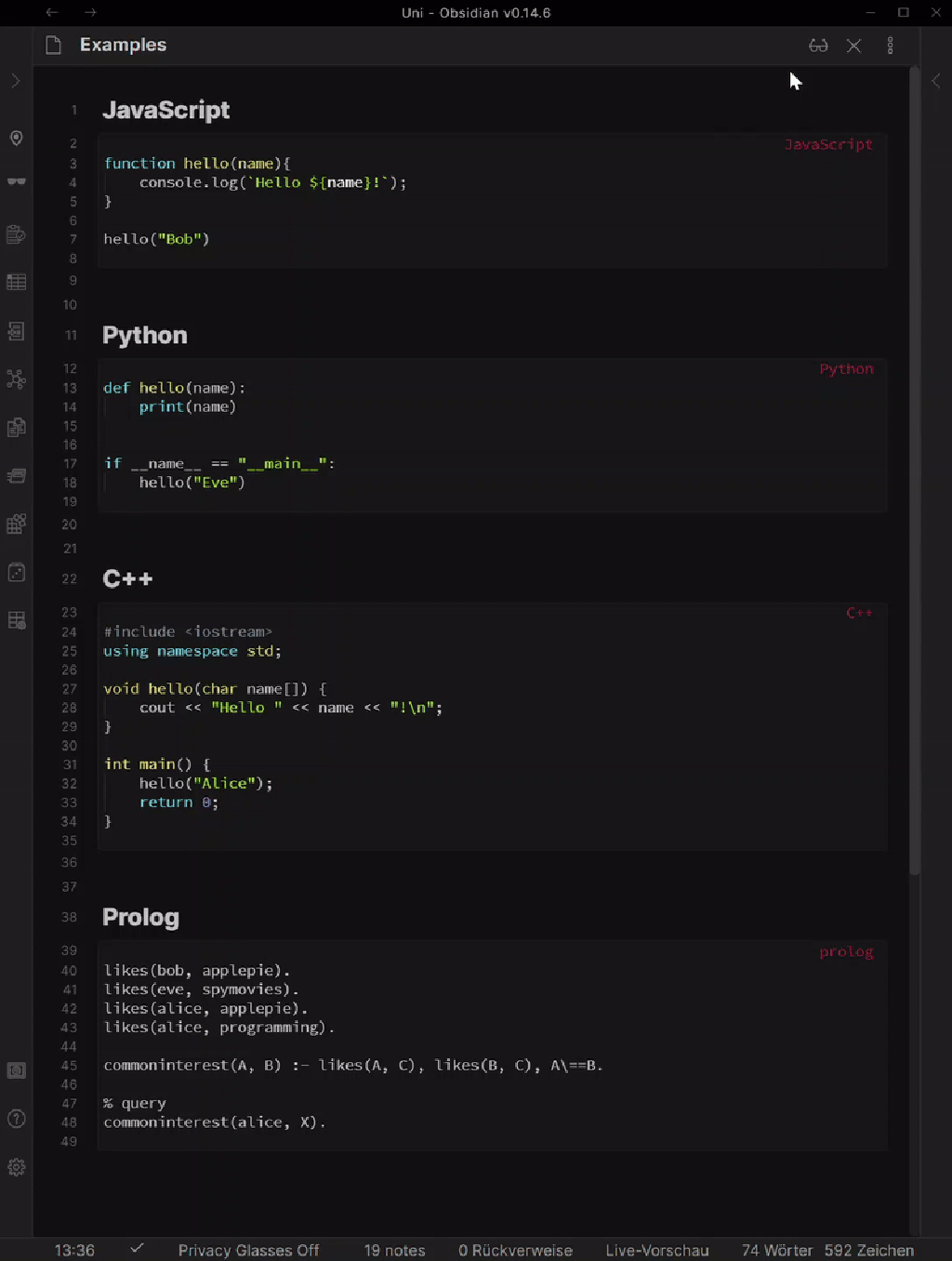 Using Obsidian: Coding Notes · Kera Cudmore
