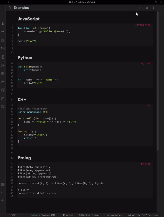 Execute Code Example