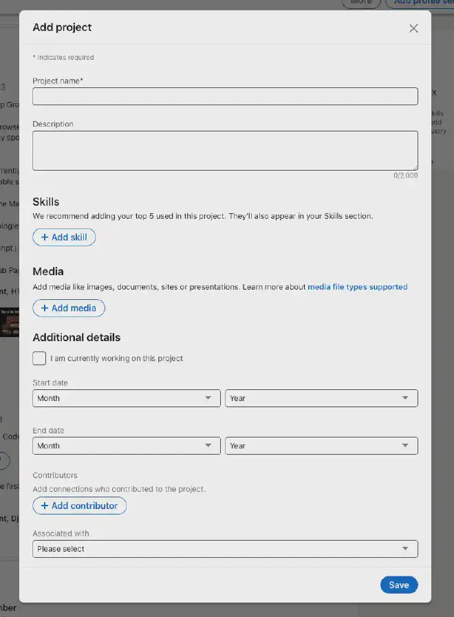 Project Modal on Linkedin